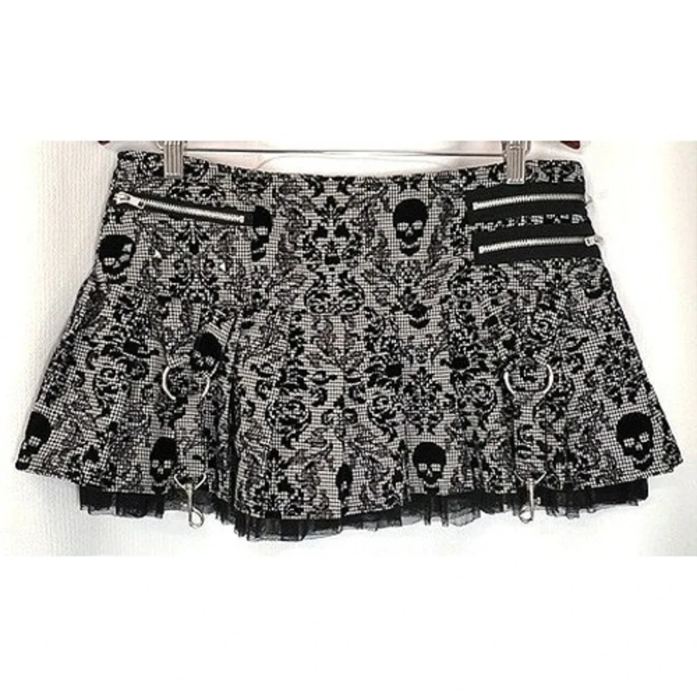 Hell Bunny Irene Skirt L Rare Deadstock Mall Goth Punk Damask Skull Houndstooth
